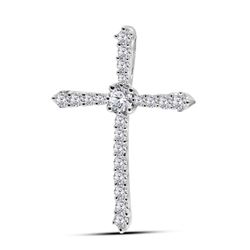 Womens Round Diamond Cross Pendant 1/4 Cttw 14kt White Gold - REF-17F5W