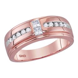 Mens Princess Round Diamond Wedding Band Ring 1/2 Cttw 10kt Rose Gold - REF-49K9Y