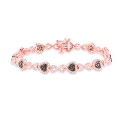 Womens Round Brown Diamond Infinity Heart Bracelet 2 Cttw 10kt Rose Gold - REF-131X5A