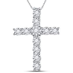 Womens Round Diamond Cross Pendant 3/8 Cttw 14kt White Gold - REF-39N5F