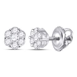 Womens Round Diamond Flower Cluster Earrings 1/3 Cttw 10kt White Gold - REF-19Y9N