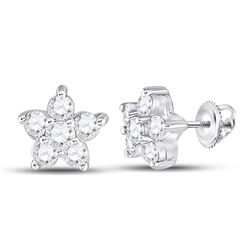 Womens Round Diamond Star Cluster Earrings 3/8 Cttw 10kt White Gold - REF-16H9R