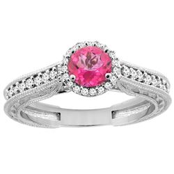 1.24 CTW Pink Topaz & Diamond Ring 14K White Gold - REF-57W4F