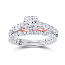 Princess Diamond Bridal Wedding Ring Band Set 7/8 Cttw 14kt Two-tone Gold - REF-93Y9N