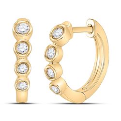 Womens Round Diamond Fashion Hoop Earrings 1/4 Cttw 14kt Yellow Gold - REF-27H9R