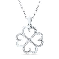 Womens Round Diamond Heart Pendant 1/5 Cttw 10kt White Gold - REF-14H9R