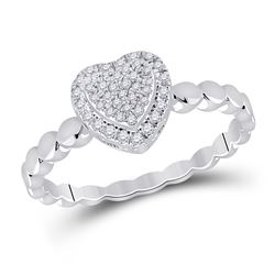 Womens Round Diamond Heart Ring 1/6 Cttw 10kt White Gold - REF-19K9Y