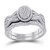 Image 1 : Round Diamond Oval Cluster Bridal Wedding Ring Band Set 3/8 Cttw 10kt White Gold - REF-35W5K