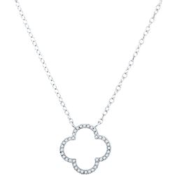 Womens Round Diamond Clover Fashion Necklace 1/10 Cttw 10kt White Gold - REF-10H5R