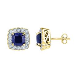 Womens Cushion Lab-Created Blue Sapphire Stud Earrings 3-1/3 Cttw 10kt Yellow Gold - REF-24K9Y