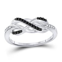 Womens Round Black Color Enhanced Diamond Infinity Ring 1/10 Cttw 10kt White Gold - REF-12X9A