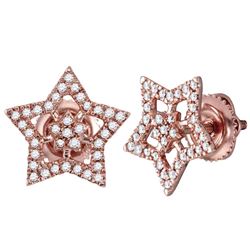 Womens Round Diamond Star Earrings 1/5 Cttw 10kt Rose Gold - REF-10N5F