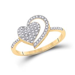 Womens Round Diamond Heart Ring 1/5 Cttw 10kt Yellow Gold - REF-13N9F