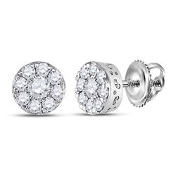 Womens Round Diamond Cluster Earrings 1/2 Cttw 10kt White Gold - REF-28A5M