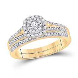 Round Diamond Bridal Wedding Ring Band Set 1/3 Cttw 10kt Yellow Gold - REF-33H9R