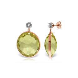 Genuine 34.06 ctw Lemon Quartz & Diamond Earrings 14KT Rose Gold - REF-65M3T