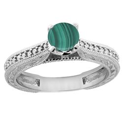 1.51 CTW Malachite & Diamond Ring 14K White Gold - REF-53K3W