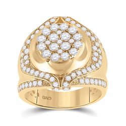 Mens Round Diamond Cluster Ring 2-1/4 Cttw 10kt Yellow Gold - REF-148M9H