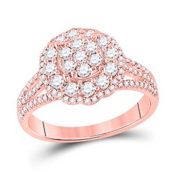 Womens Round Diamond Halo Flower Cluster Ring 7/8 Cttw 14kt Rose Gold - REF-69X9A