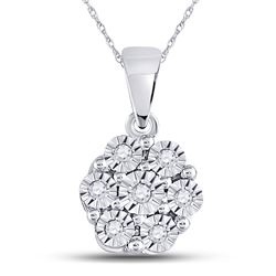 Womens Round Diamond Cluster Pendant 1/20 Cttw 10kt White Gold - REF-6M5H