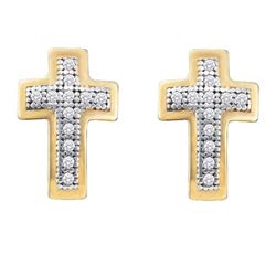 Womens Round Diamond Cross Earrings 1/10 Cttw 10kt Yellow Gold - REF-10R9X