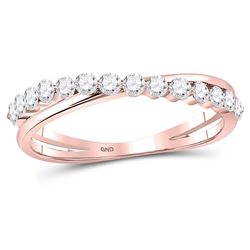 Womens Round Diamond Crossover Stackable Band Ring 1/3 Cttw 10kt Rose Gold - REF-27M9H