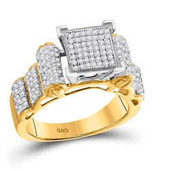 Round Diamond Cluster Bridal Wedding Engagement Ring 1/2 Cttw 10kt Yellow Gold - REF-36W9K