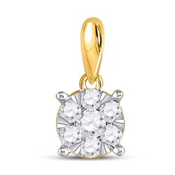 Womens Round Diamond Flower Cluster Pendant 1/4 Cttw 14kt Yellow Gold - REF-16N9F