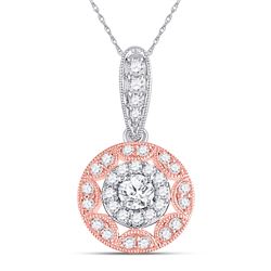 Womens Round Diamond Fashion Halo Pendant 3/8 Cttw 14kt Two-tone Gold - REF-30R9X