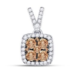 Womens Round Brown Diamond Square Cluster Pendant 1/2 Cttw 14kt White Gold - REF-21M5H