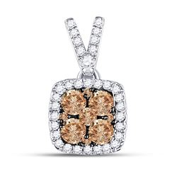 Womens Round Brown Diamond Square Cluster Pendant 1/2 Cttw 14kt White Gold - REF-21M5H