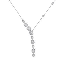 Womens Baguette Diamond Square Fashion Necklace 1-3/4 Cttw 14kt White Gold - REF-164H5R