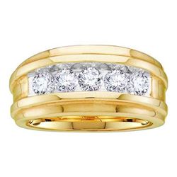 Mens Round Diamond Wedding Channel Set Band Ring 1 Cttw 14kt Yellow Gold - REF-133X5A