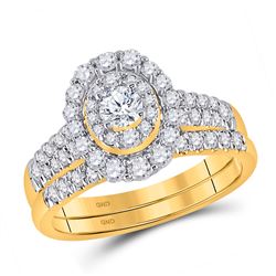 Round Diamond Bridal Wedding Ring Band Set 1 Cttw 10kt Yellow Gold - REF-65A5M