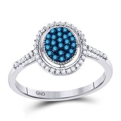 Womens Round Blue Color Enhanced Diamond Oval Frame Cluster Ring 1/4 Cttw 10kt White Gold - REF-16M5