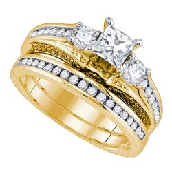 Princess Diamond Bridal Wedding Ring Band Set 1-1/4 Cttw 14kt Yellow Gold - REF-184K9Y