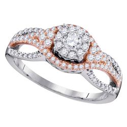 Round Diamond Cluster Bridal Wedding Engagement Ring 1/2 Cttw 10kt Two-tone Gold - REF-45M5H