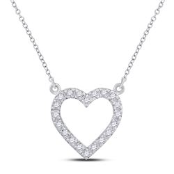 Womens Round Diamond Heart Necklace 1/12 Cttw 10kt White Gold - REF-10K5Y