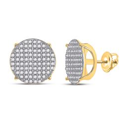 Mens Round Diamond Circle Cluster Earrings 1/2 Cttw 10kt Yellow Gold - REF-32A5M