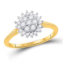 Womens Round Diamond Cluster Ring 1/2 Cttw 10kt Yellow Gold - REF-21Y5N