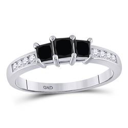 Princess Black Color Enhanced Diamond 3-stone Bridal Ring 7/8 Cttw 10kt White Gold - REF-21K9Y