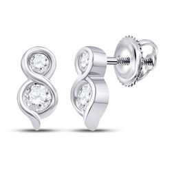 Womens Round Diamond Drop 2-stone Earrings 1/4 Cttw 14kt White Gold - REF-21X5A