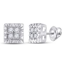 Womens Round Diamond Square Earrings 1/10 Cttw 10kt White Gold - REF-10Y9N