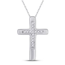 Womens Round Diamond Cross Pendant 1/20 Cttw 10kt White Gold - REF-4N9F