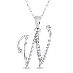 Womens Round Diamond W Initial Letter Pendant 1/12 Cttw 10kt White Gold - REF-8A5M