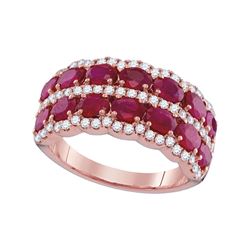 Womens Oval Ruby Diamond Row Band Ring 3-7/8 Cttw 18kt Rose Gold - REF-148Y9N