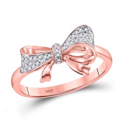 Womens Round Diamond Cluster Ribbon Knot Bow Ring 1/10 Cttw 10kt Rose Gold - REF-19H9R