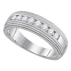 Mens Round Diamond Milgrain Wedding Anniversary Band Ring 1/2 Cttw 10kt White Gold - REF-52F9W