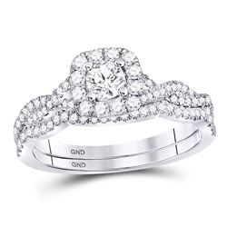 Round Diamond Twist Bridal Wedding Ring Band Set 5/8 Cttw 14kt White Gold - REF-74F9W