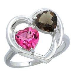 2.61 CTW Diamond, Pink Topaz & Quartz Ring 10K White Gold - REF-23V7R